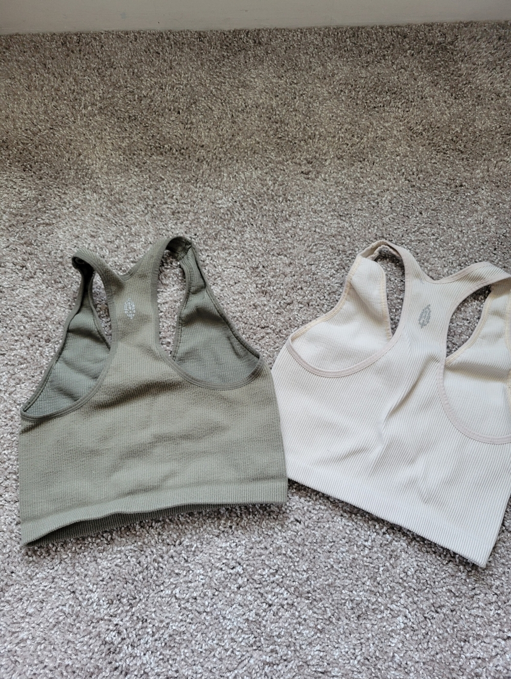 x2 Free People Movement Ribbed Racerback Bras Size M Green And Tan - Picture 2 of 8